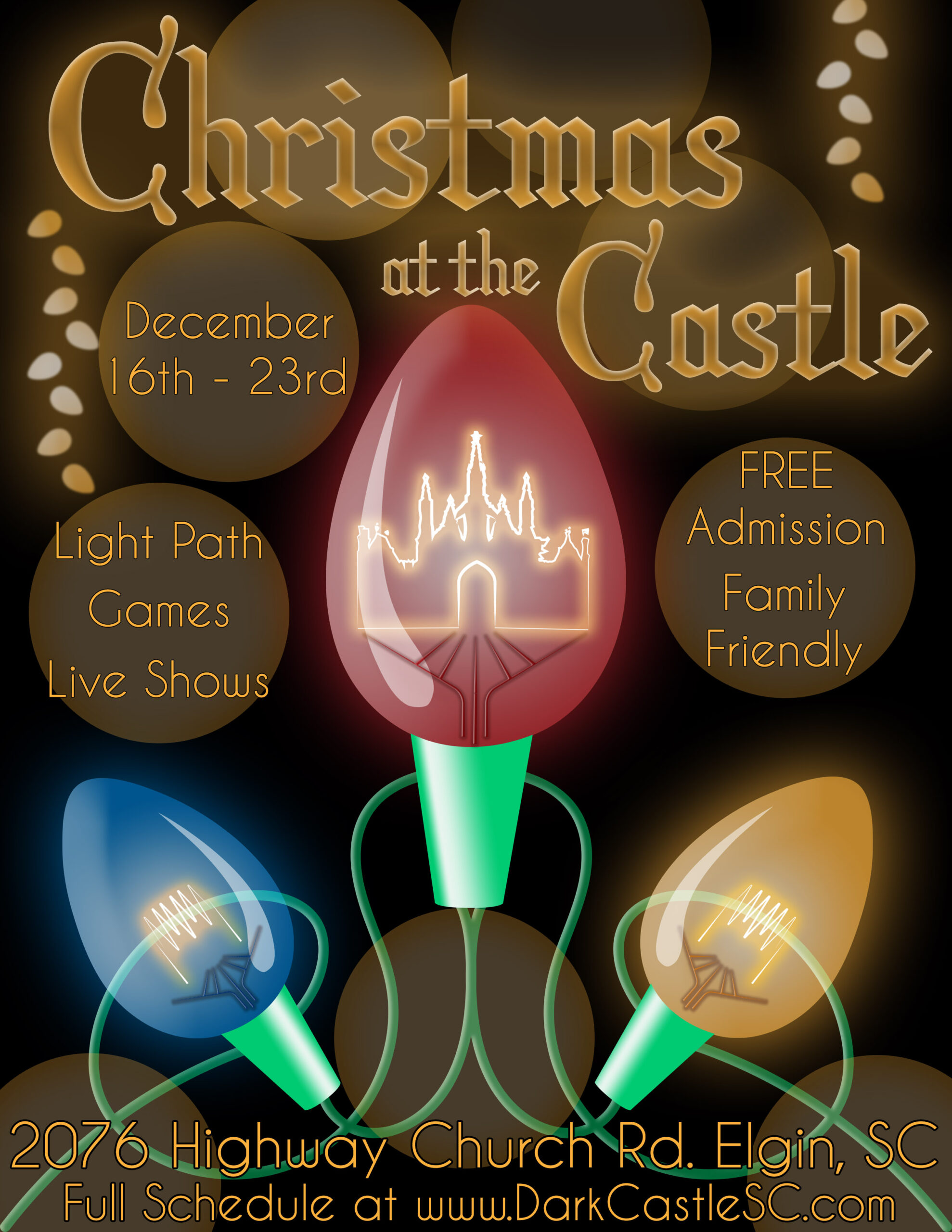 Christmas at The Castle brings you games, live shows and a light path through the woods with 15000+ lights